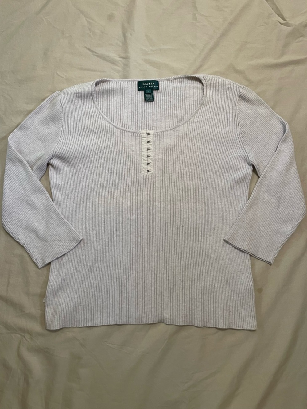 Lauren Ralph Lauren ribbed knit Henley top cotton L capsule long sleeve preppy